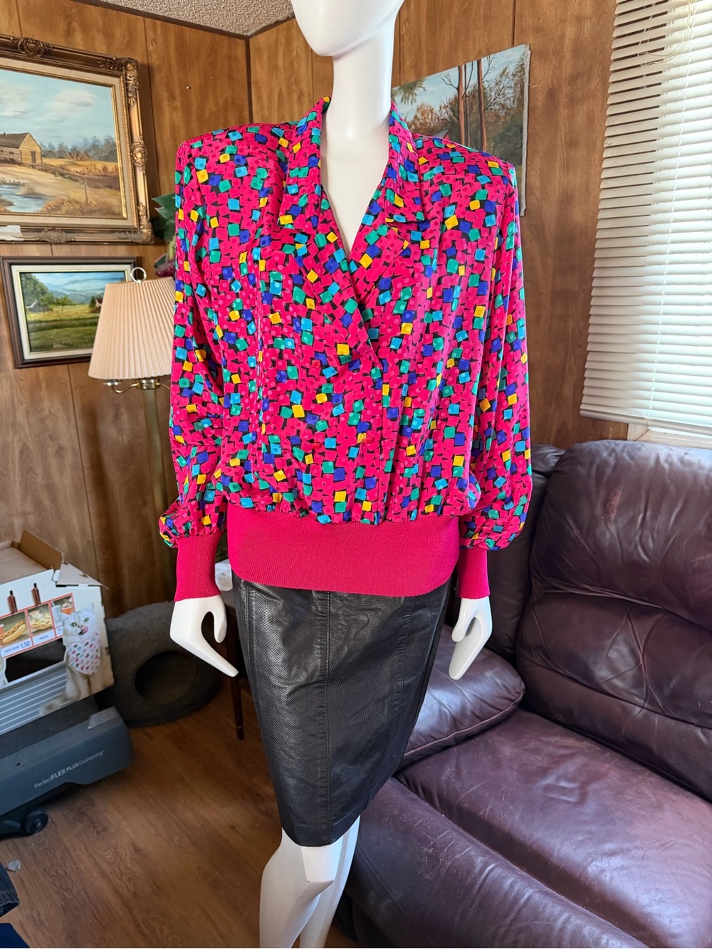 Vintage Retro Geo-Print Blouse